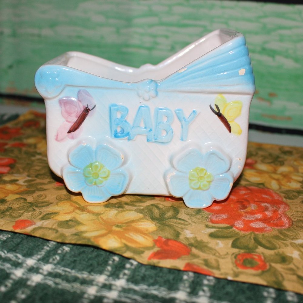 VINTAGE  Ceramic Baby Buggy Planter Collectibles